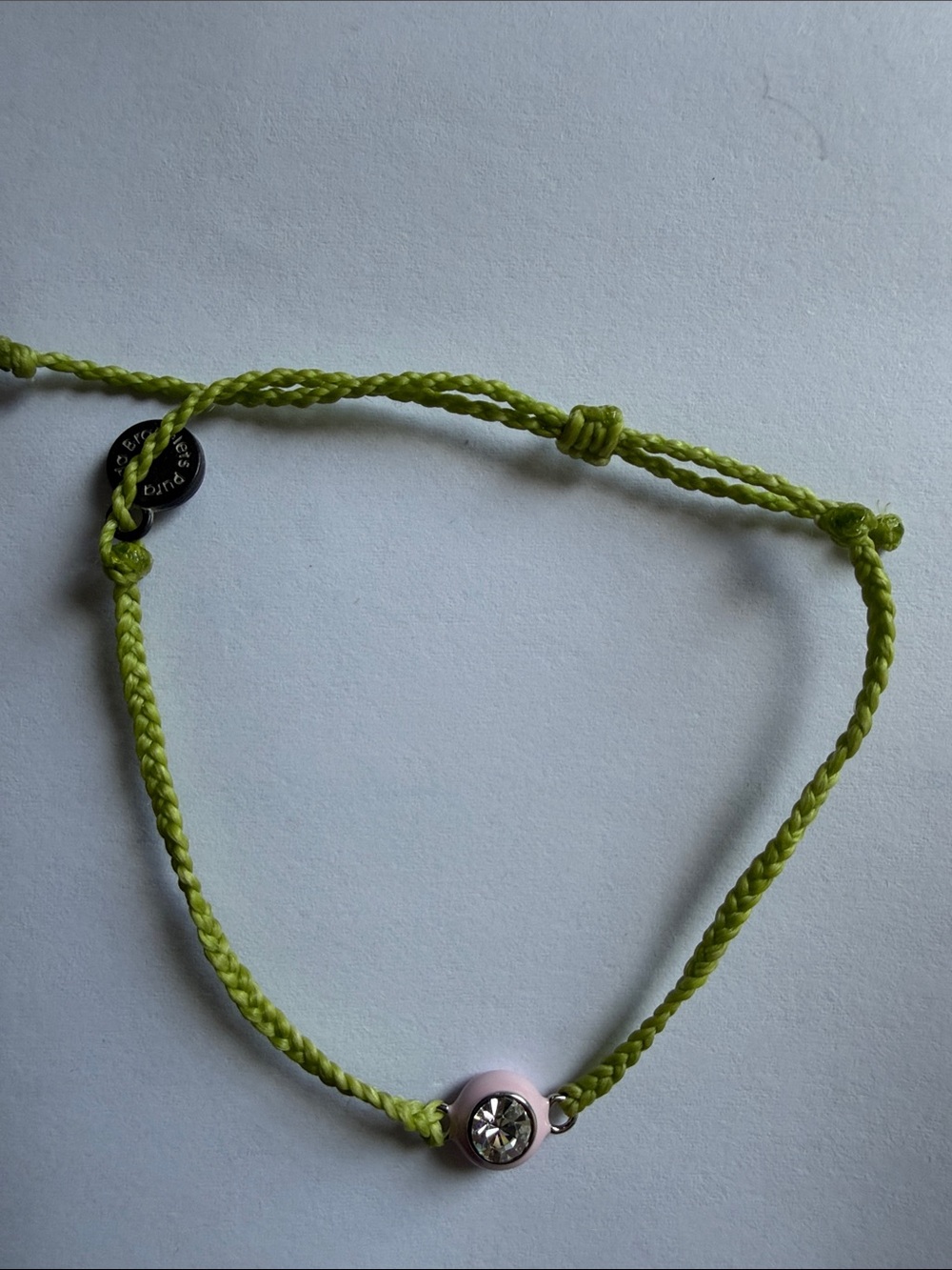 Pura Vida Lime Braided Cord Bracelet with Pink Crystal Charm
